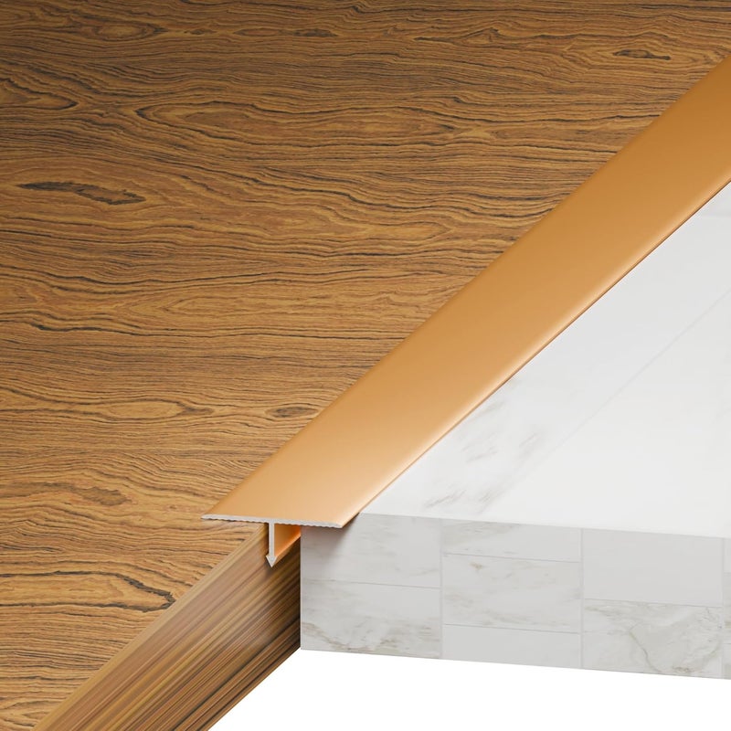 KTINITK 3Pcs Aluminum T-Molding, Floor Transition Strips, Floor Divider Trim, Threshold Strip, for Bridging Gaps Between Floors, or Between Wood Floors and Tiles (Gold 3pcs 35.4"x0.8") - Image 1